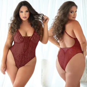 Allure Leopard Lace Up Teddy-Burgundy