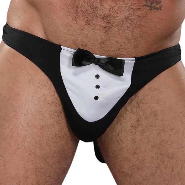 Male Power Novelty Ma”tre D' Thong-Black