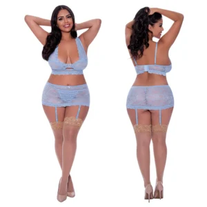 Magic Silk Bralette, Skirt & G-String-Blue